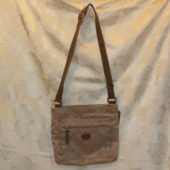 beige nylon crossbody bag